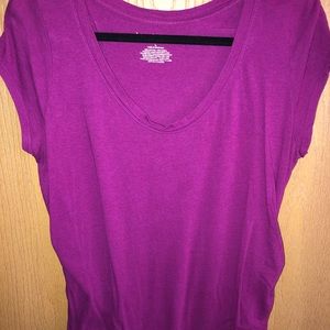 Purple short sleeve maternity shirt